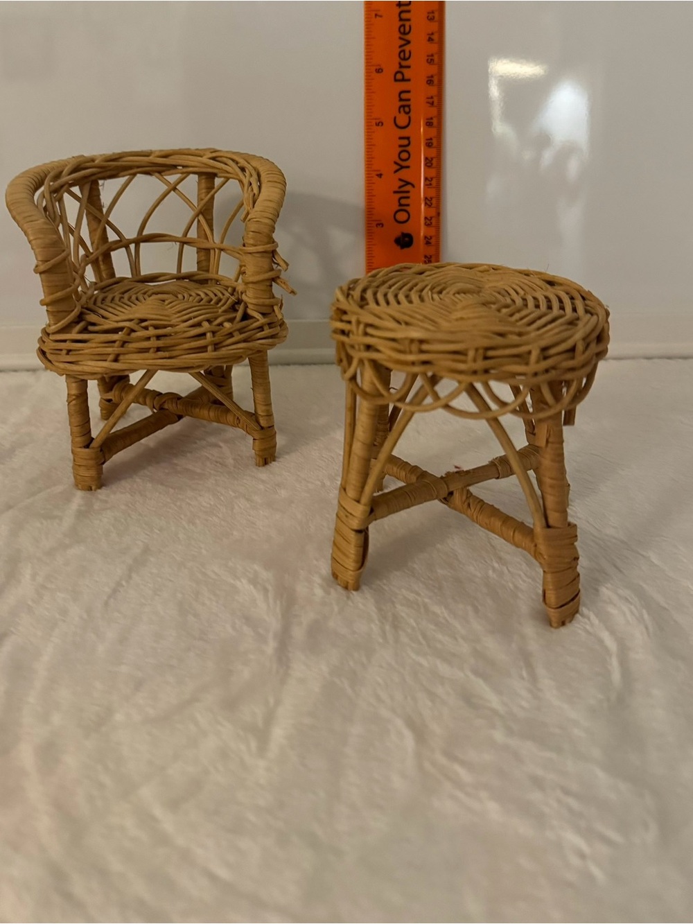 Mini Wicker Chair and Stool Set - Natural Rattan